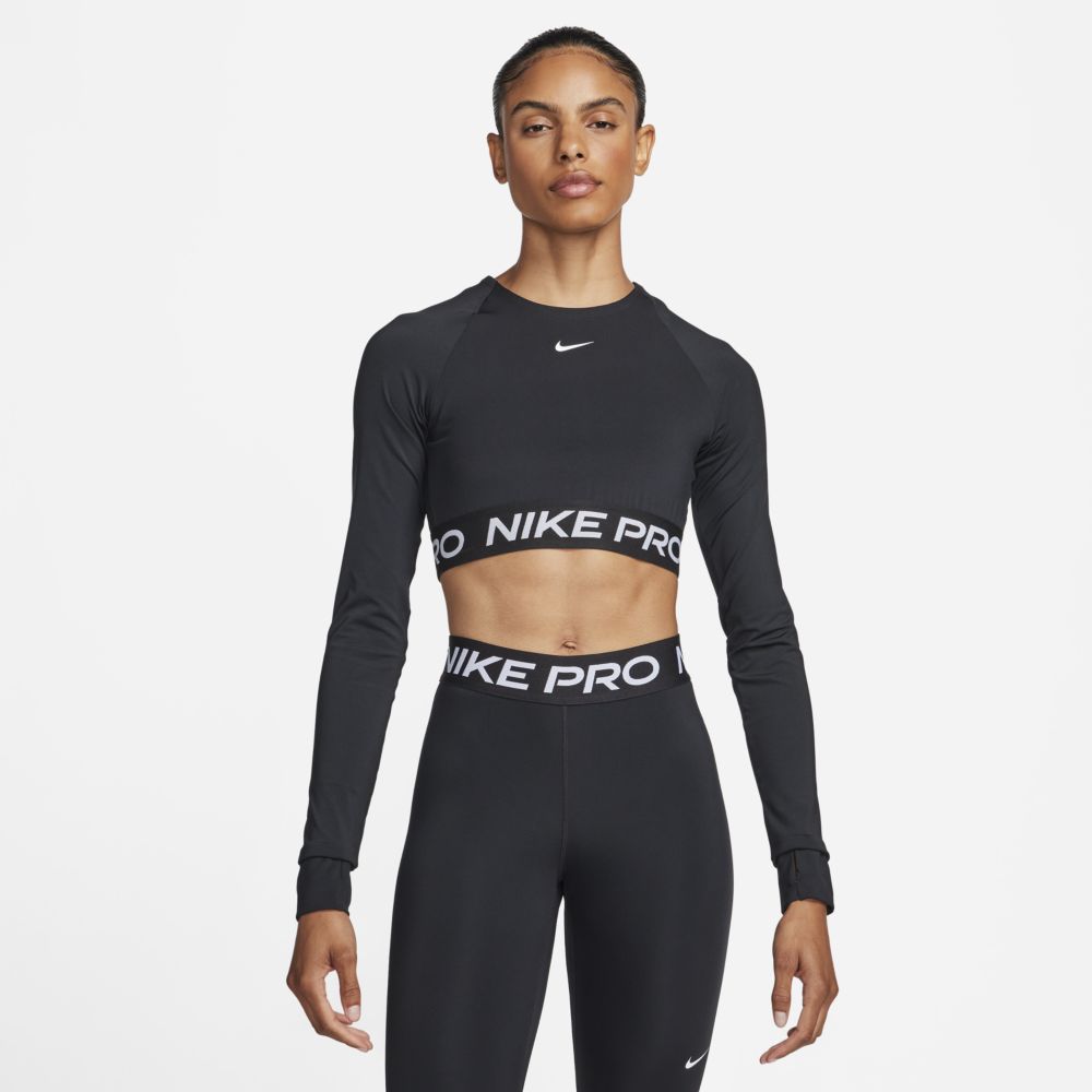 Nike Pro | Camiseta manga larga Dri-FIT cropped para mujer | Negro